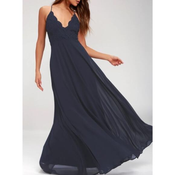 Lulus Dresses & Skirts - LULU'S sz S Madalyn Navy Blue Lace Maxi Bridesmaid Party Dress NEW B54